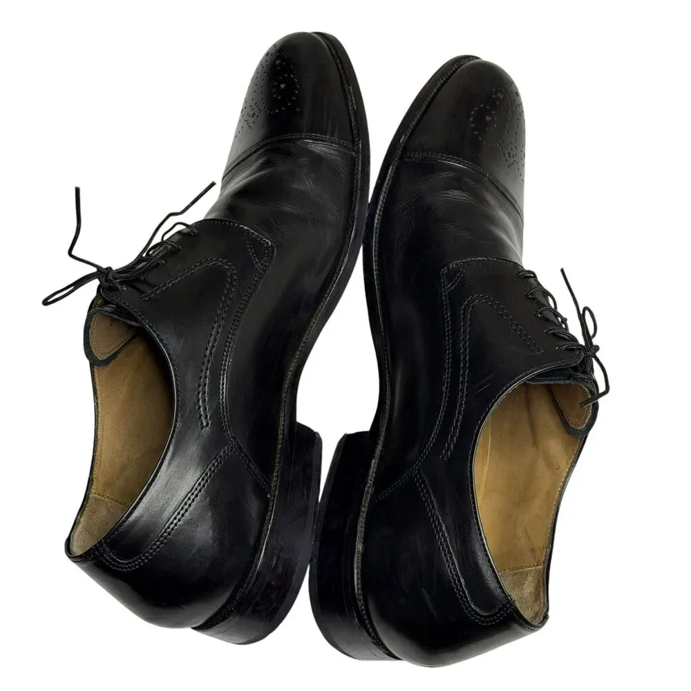 Johnston & Murphy Stratton Cap Toe Calf Skin Oxford Brogue Shoe Black 11.5